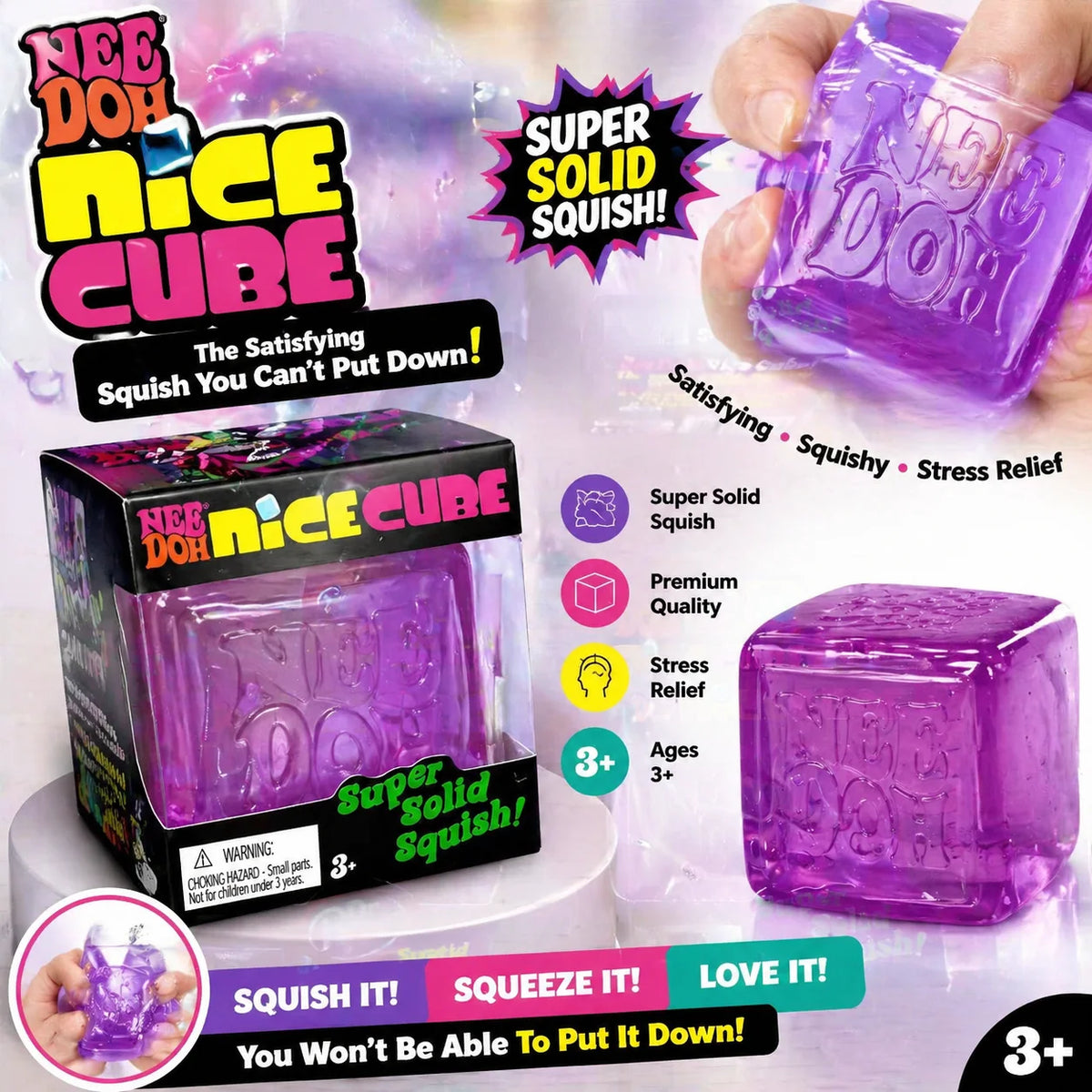 Needoh Nice Cube Sensory Stress Reliever Fidget Tool for Anxiety &Focus Desk Sensory Cube for Adults & Anti-Anxiety Squeeze Kids